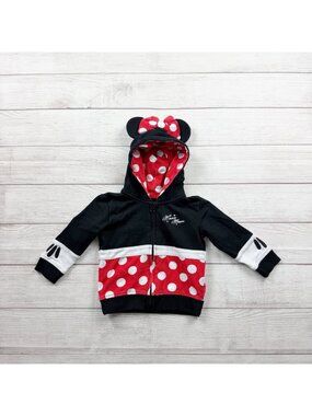 Disney Minnie Mouse Toddler Hoodie Jacket Polka Dots Ears Bow 18-24 Months
